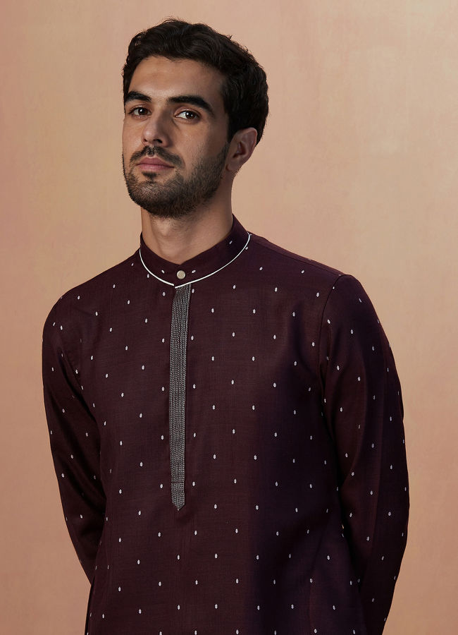 Plum Booti Print Kurta Pajama image number 0